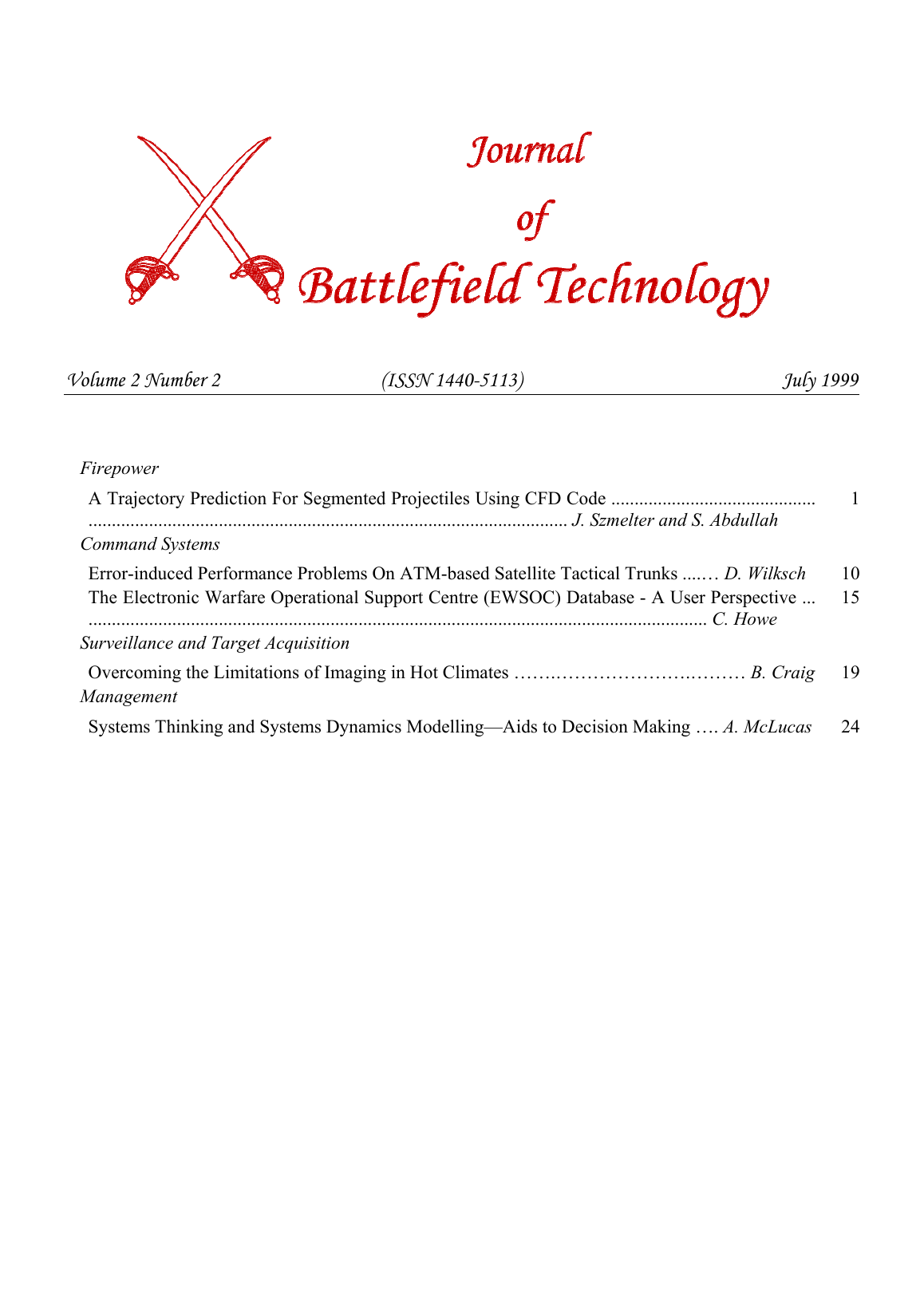 Journal of Battlefield Technology Volume 2, Number 2 cover