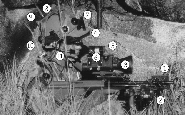 Enhanced soldier employing technologies and monitoring equipment.