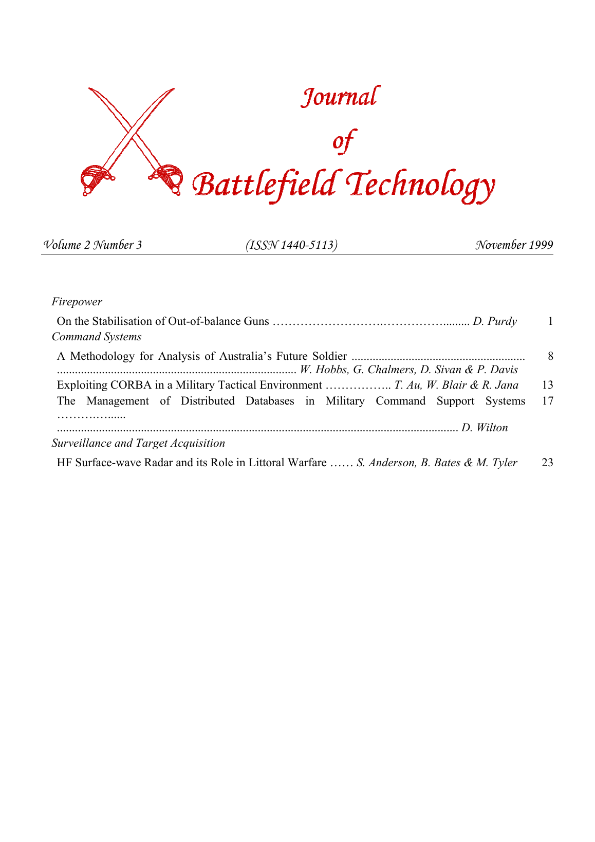 Journal of Battlefield Technology Volume 2, Number 3 cover