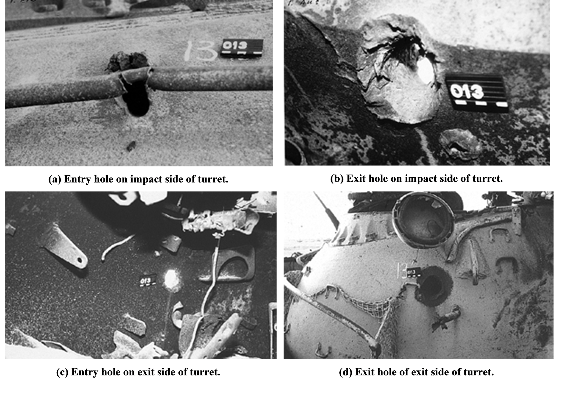 Entry and exit holes produced by a KE-round on T55 MBT (target number 13).