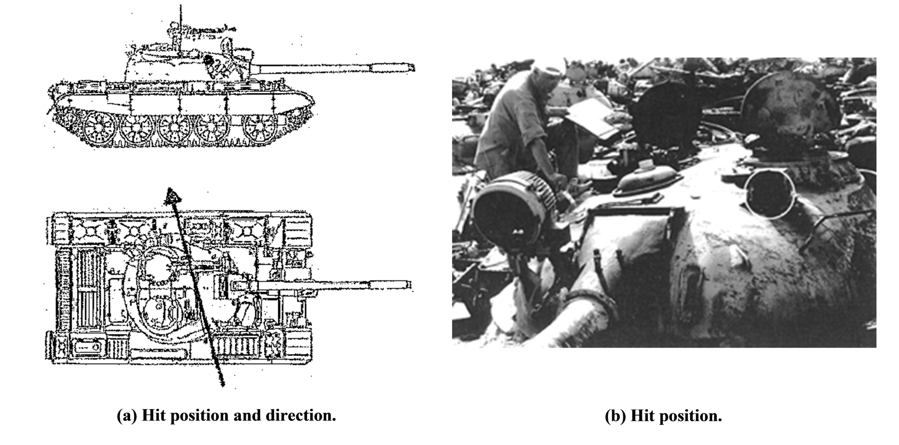 Full perforation of a T 55 tank turret (target number 22) with a shaped charge.