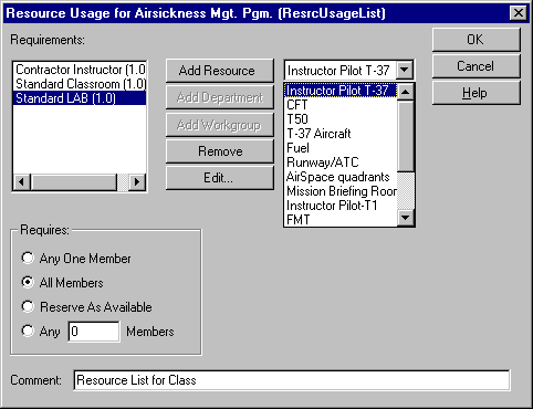 Resource Allocation and Control Menu.