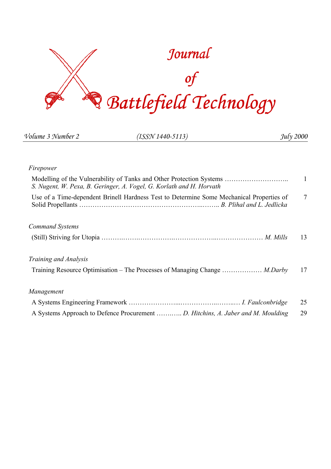Journal of Battlefield Technology Volume 3, Number 2 cover