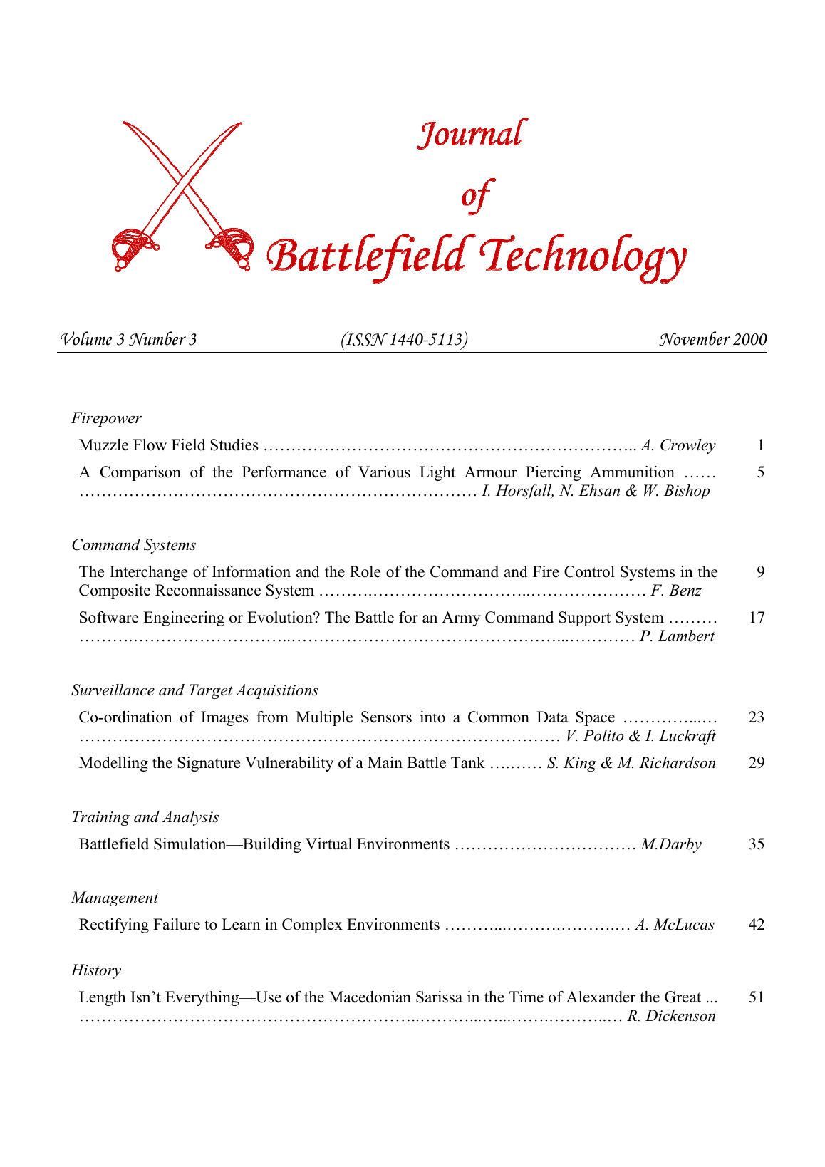 Journal of Battlefield Technology Volume 3, Number 3 cover