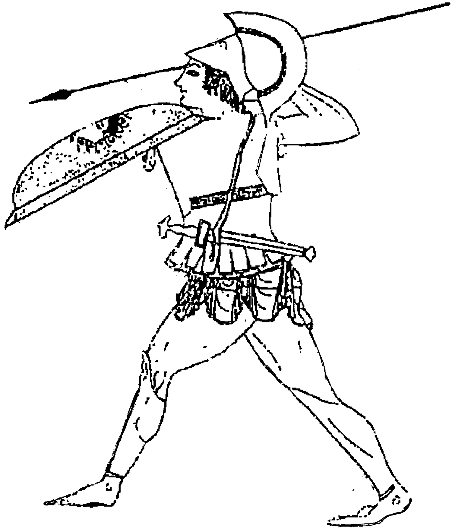 Hoplite using a spear over-arm as depicted on vase paintings.