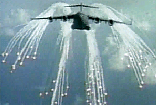 Flare discharge from a cargo aircraft.