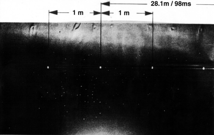 4-mm lead pellets at 28.1-m distance with 1/2 choke and 98-ms delay time to the firing pulse of the argon flash bomb.
