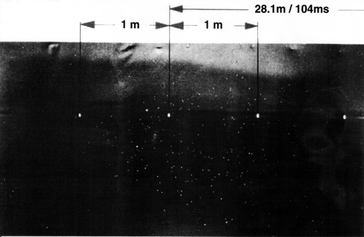 3-mm lead pellets at 28.1-m distance with 1/2 choke and 104-ms delay time to the firing pulse of the argon flash bomb.