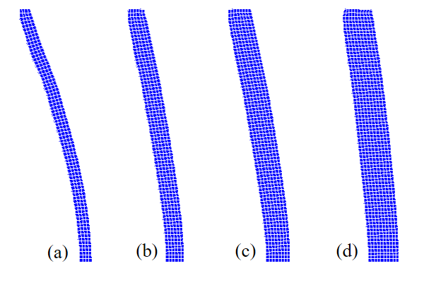 Geometries of the ERA back plates prior to impacting the vehicle hull. Thickness: (a) 4 mm, (b) 6 mm, (c) 8 mm and (d) 10 mm.