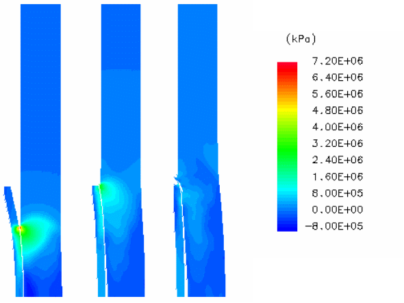 Contact pressures between the flattening ERA back plate and the vehicle hull plate.