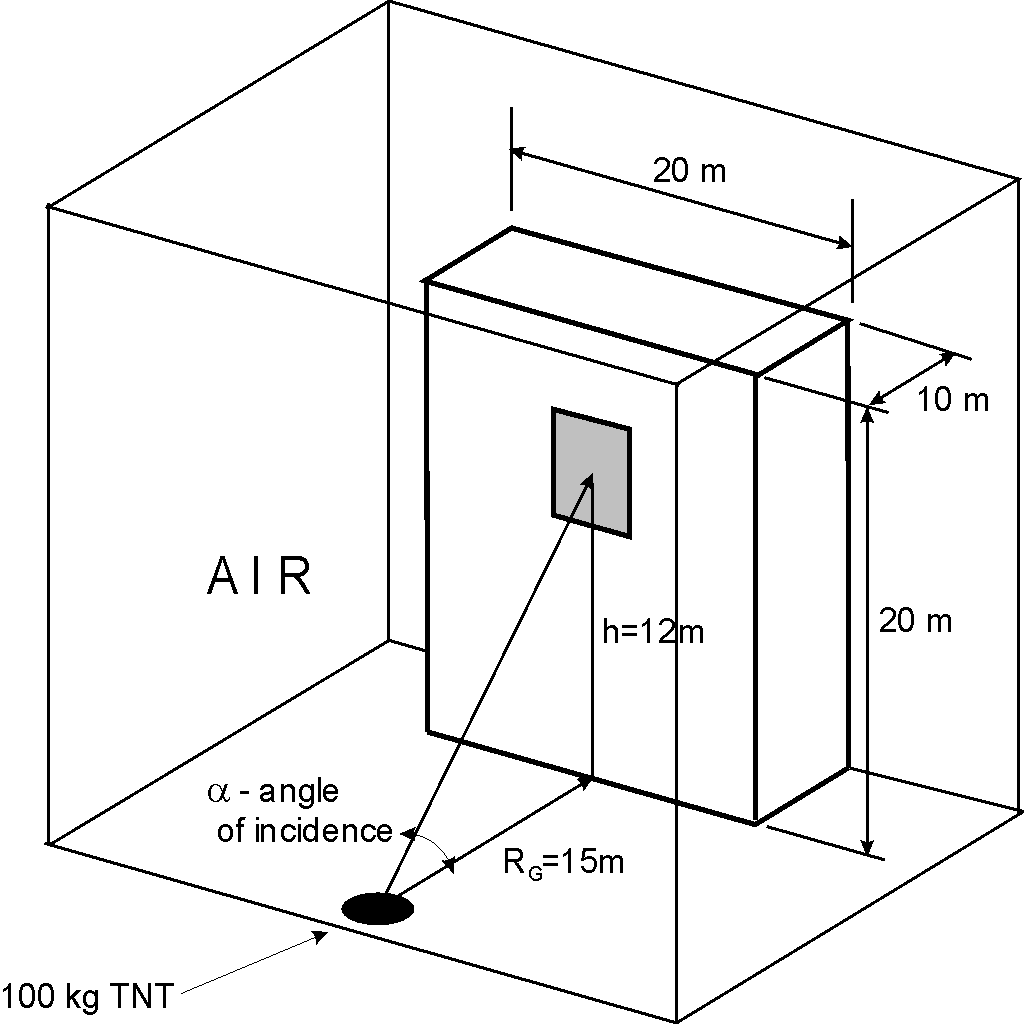 Geometry of an office block used for 3-D numerical simulation.