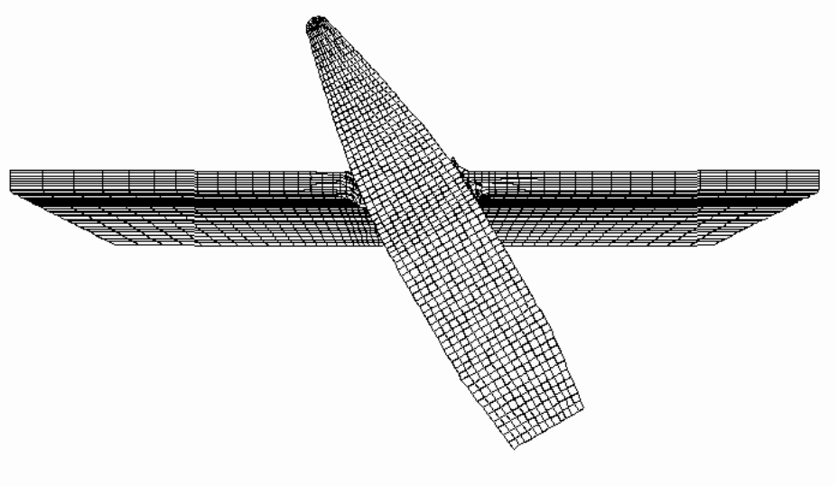 Dyna3D simulation of oblique penetration. T = 2.57mm, vi = 901m/s, C = 12.7mm, = 30