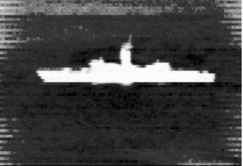 Image of a ship taken from an airborne FLIR system.