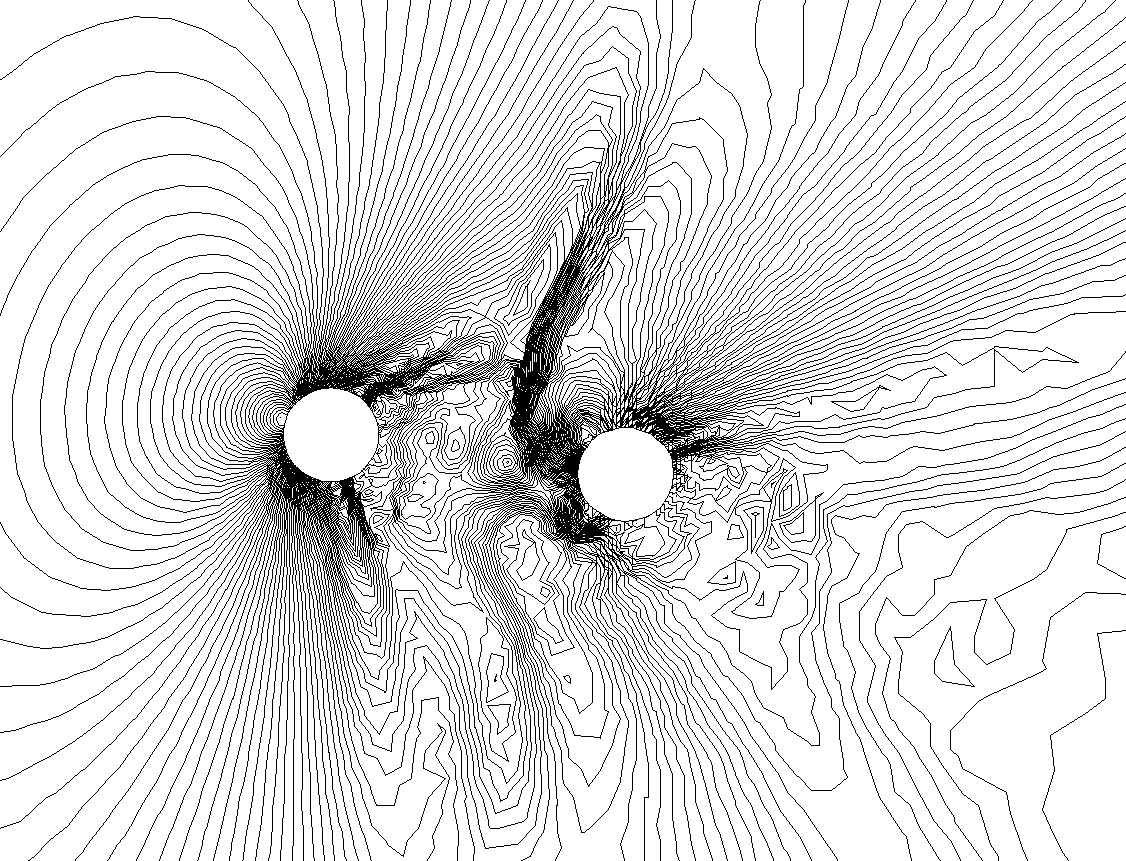 Detailed example of the pressure field at the completion of computations.