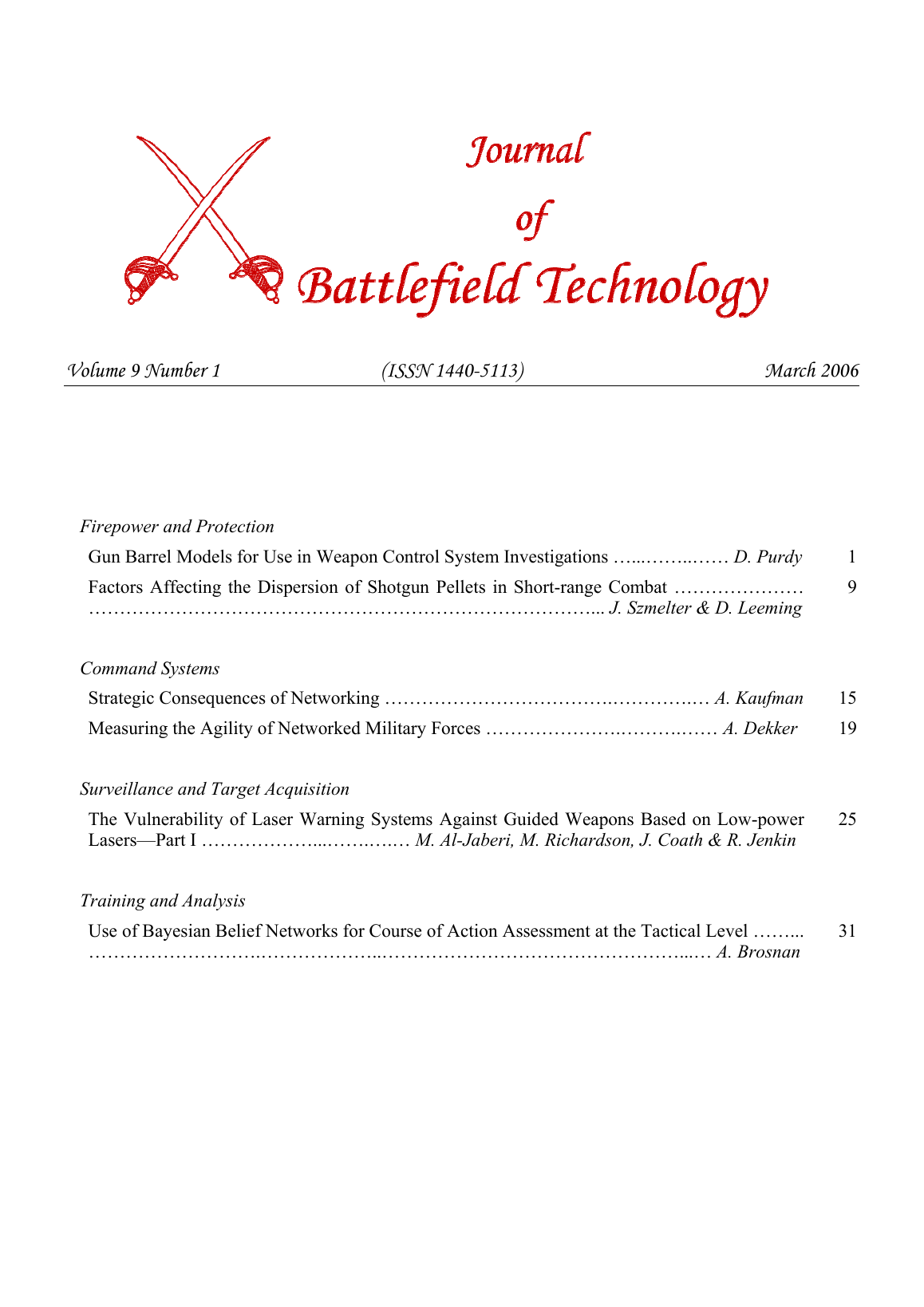 Journal of Battlefield Technology Volume 9, Number 1 cover