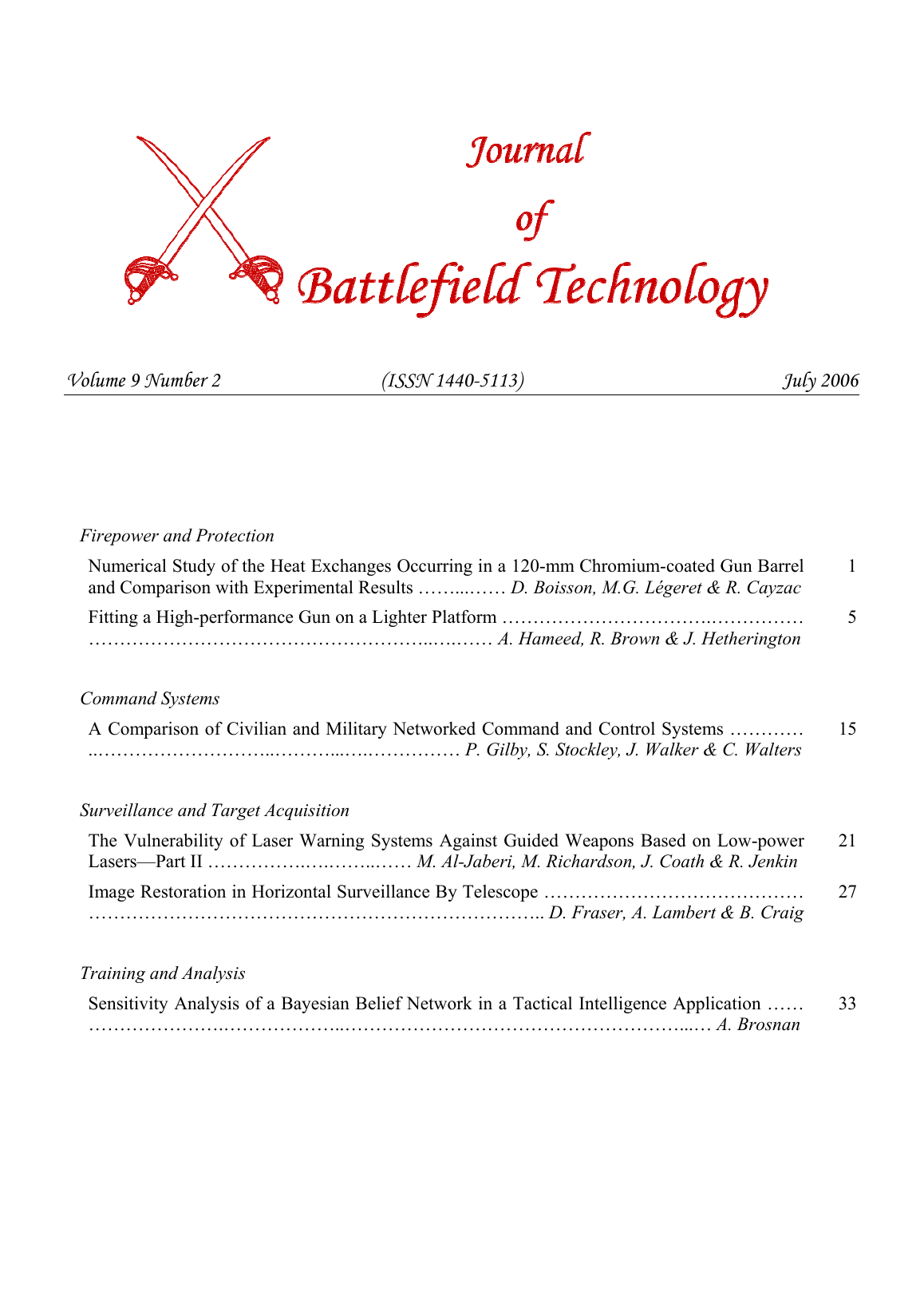 Journal of Battlefield Technology Volume 9, Number 2 cover