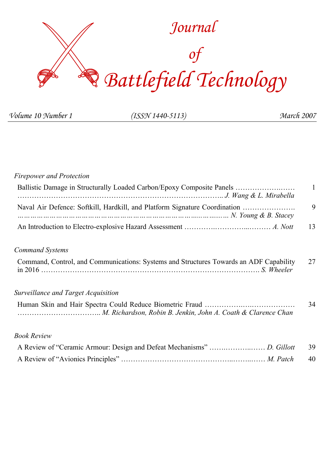 Journal of Battlefield Technology Volume 10, Number 1 cover
