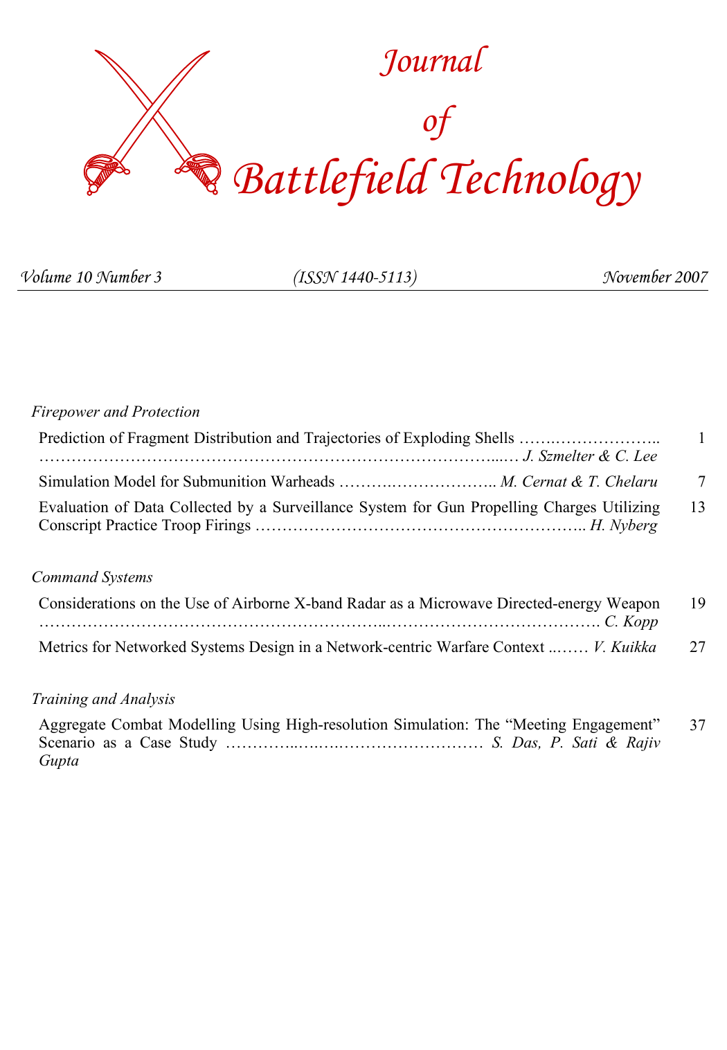 Journal of Battlefield Technology Volume 10, Number 3 cover