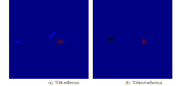 Target image in 3–5 micron band with and without reflection effects.