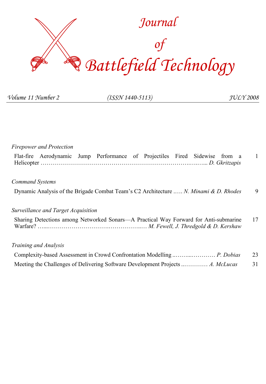 Journal of Battlefield Technology Volume 11, Number 2 cover