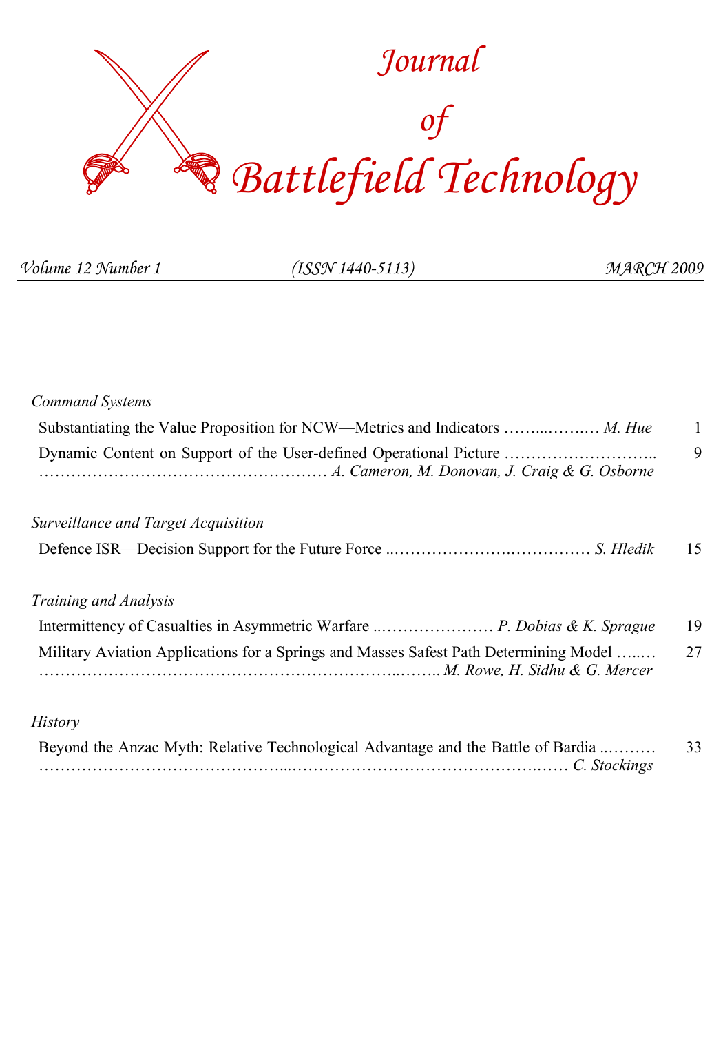 Journal of Battlefield Technology Volume 12, Number 1 cover