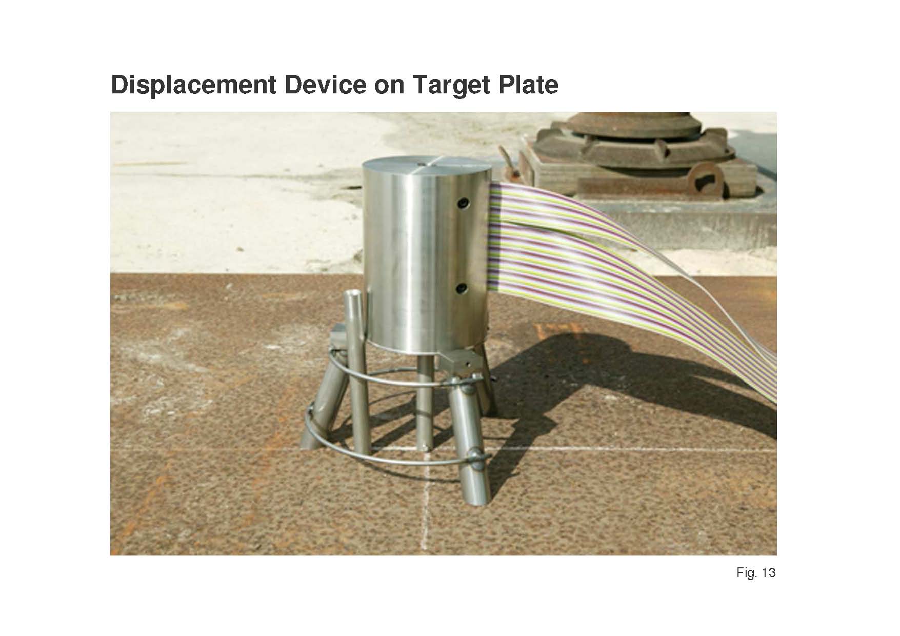 Drag mass with the flat band cable on top of the 25-mm thick high-grade test plate at the centre (an additional tube is standing on the left side of the drag mass, to display it).