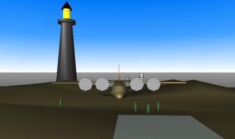 Virtual C-130 model with background.