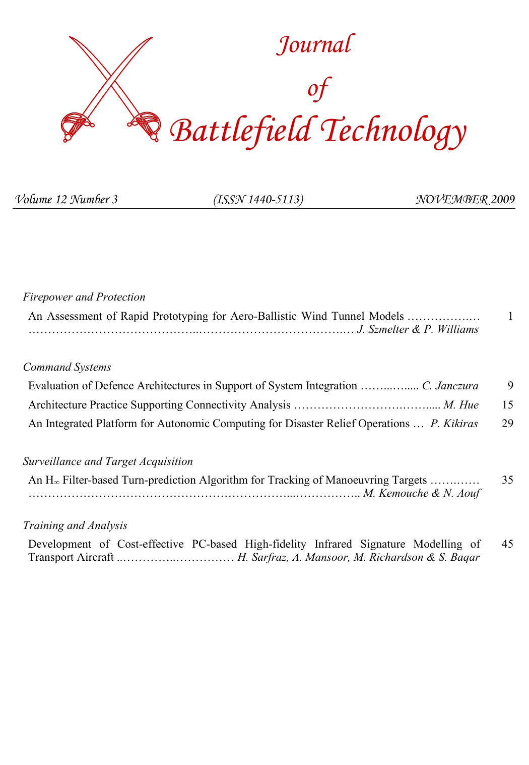 Journal of Battlefield Technology Volume 12, Number 3 cover