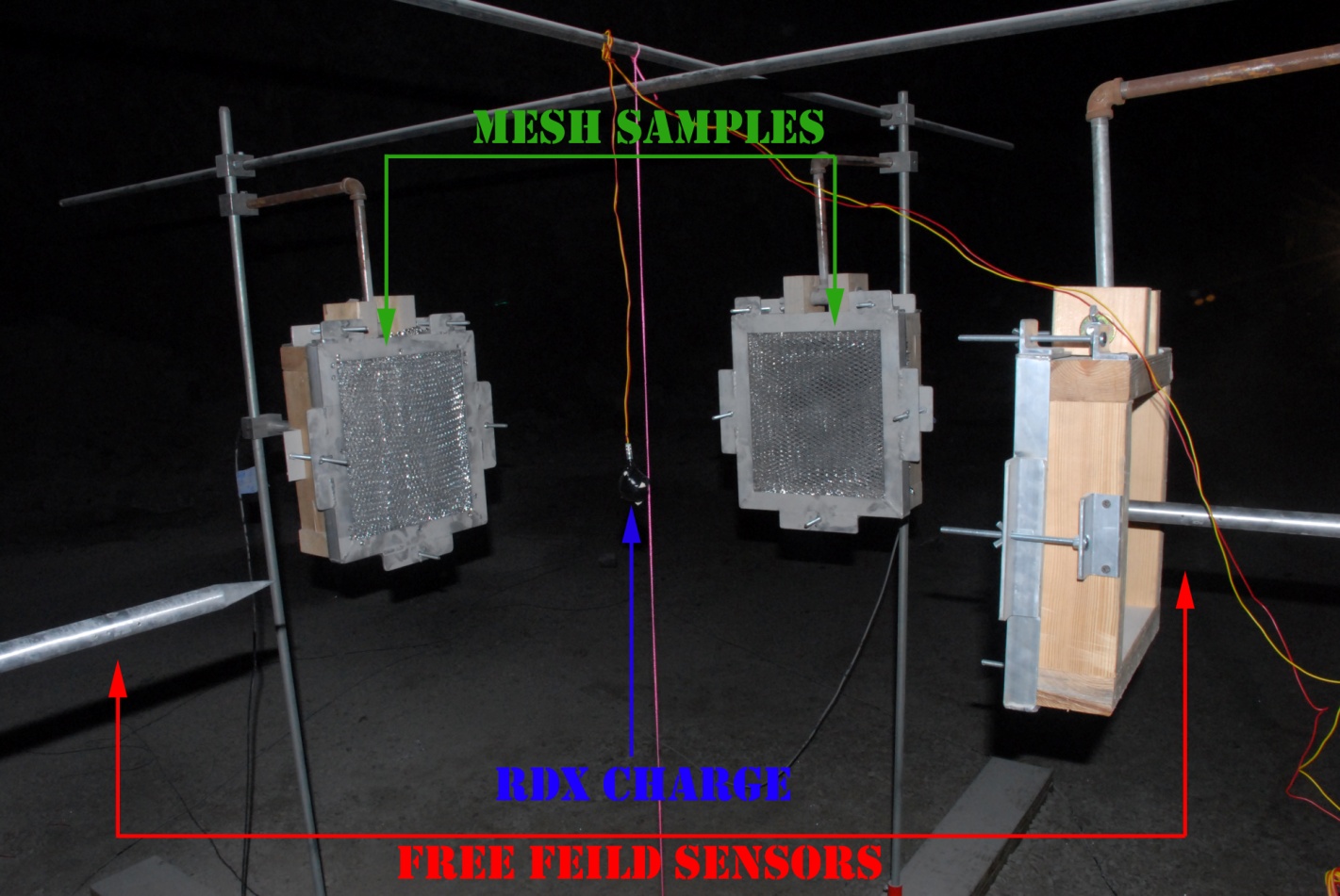 Arena test setup with mesh samples.