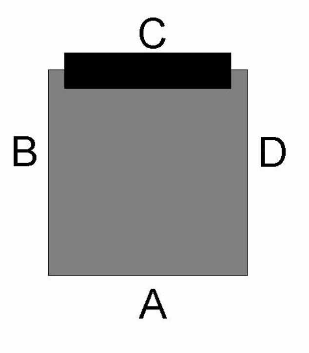 Side designation for the relay, view from above. Side C is the one with the mounting.