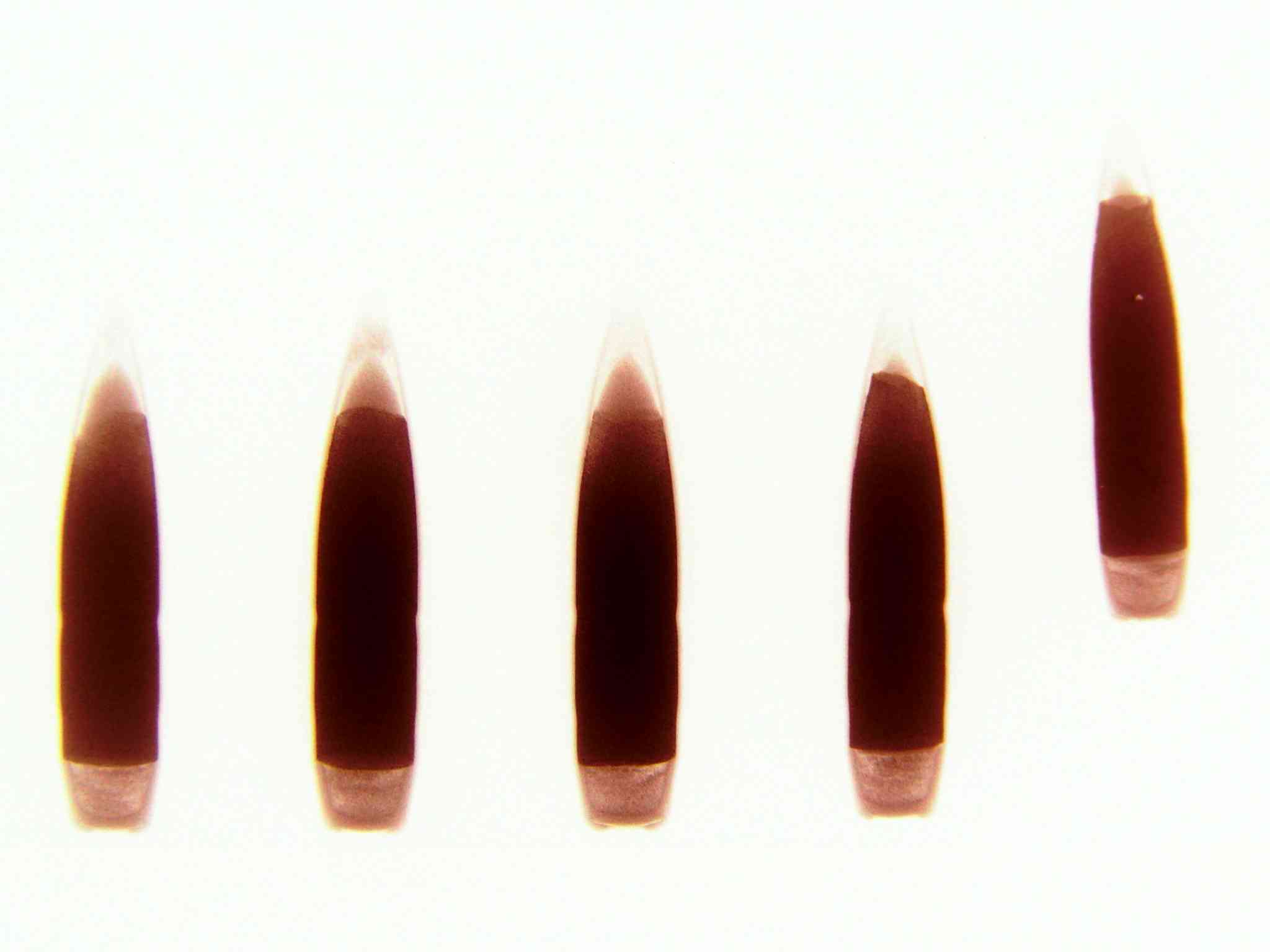 Radiograph of B32-API projectiles (Headstamp Factory 21, 1952).