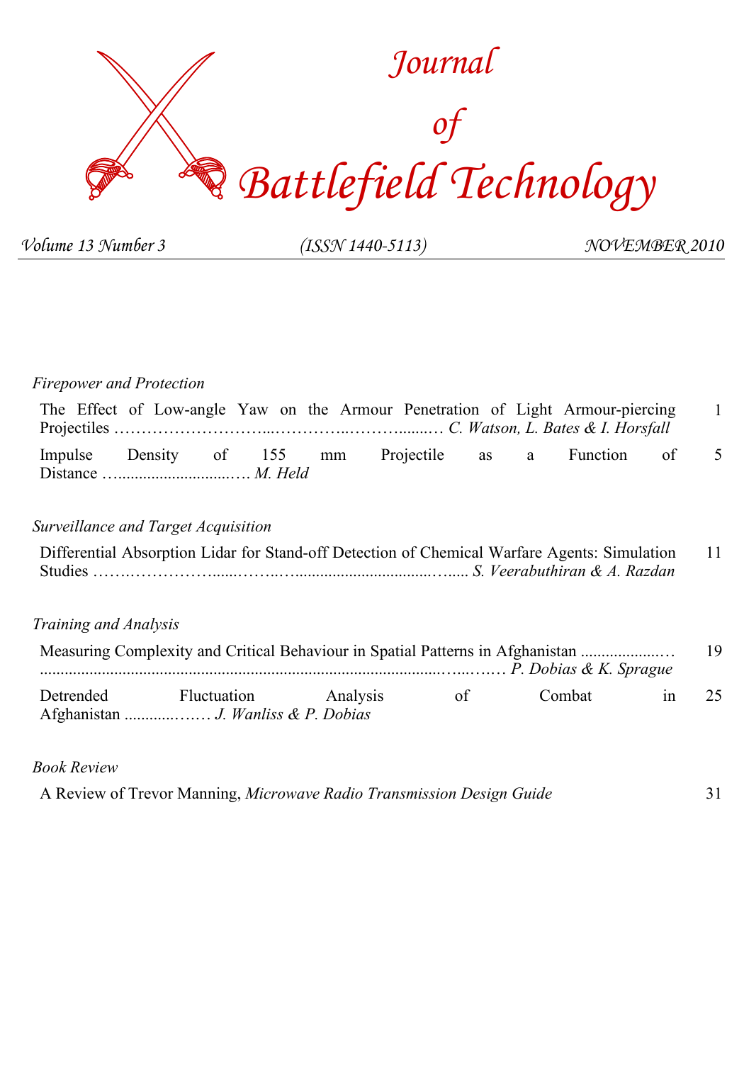 Journal of Battlefield Technology Volume 13, Number 3 cover