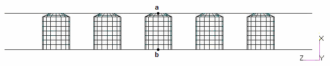 Dislocation of points a and b as a function of time.
