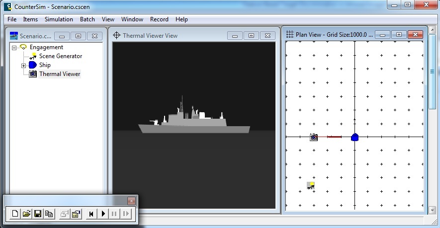An example infrared naval scenario in the CounterSim simulation environment.