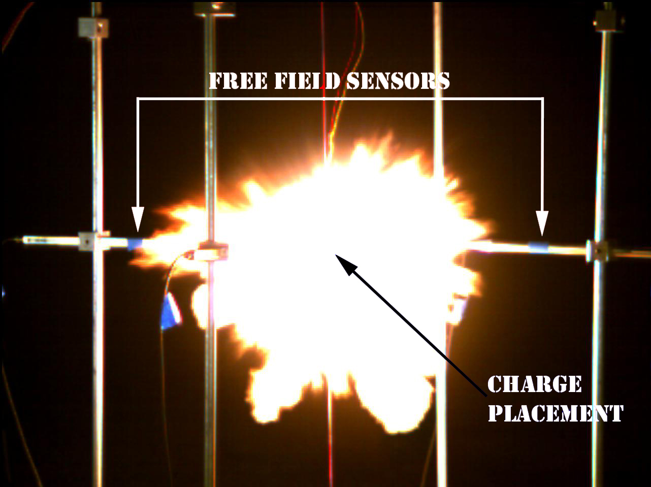 Asymmetrical 10 gram explosive event captured with high-speed camera.