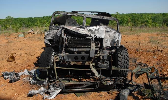 Post-test: Humvee without aluminium mesh on undercarriage.