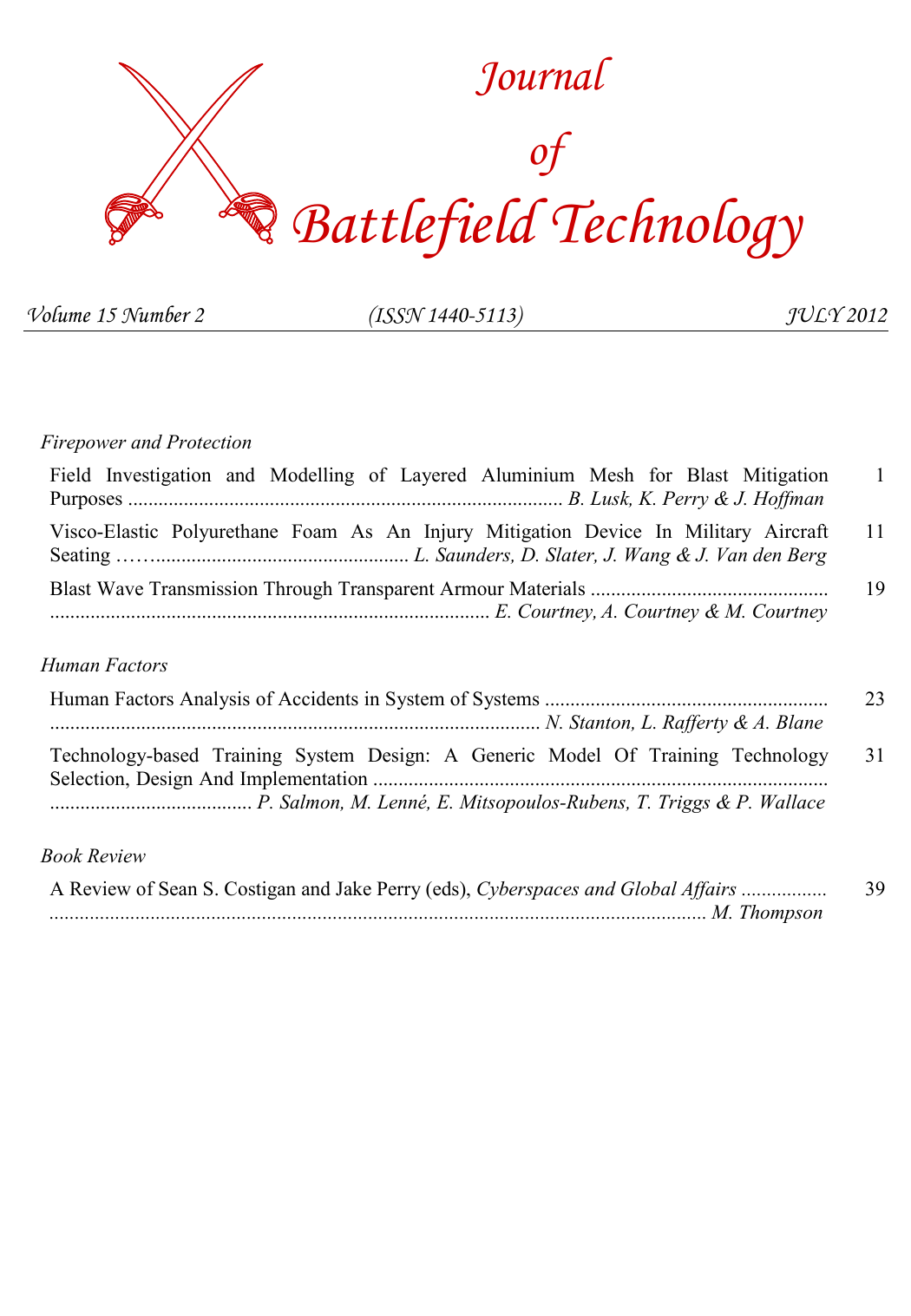 Journal of Battlefield Technology Volume 15, Number 2 cover