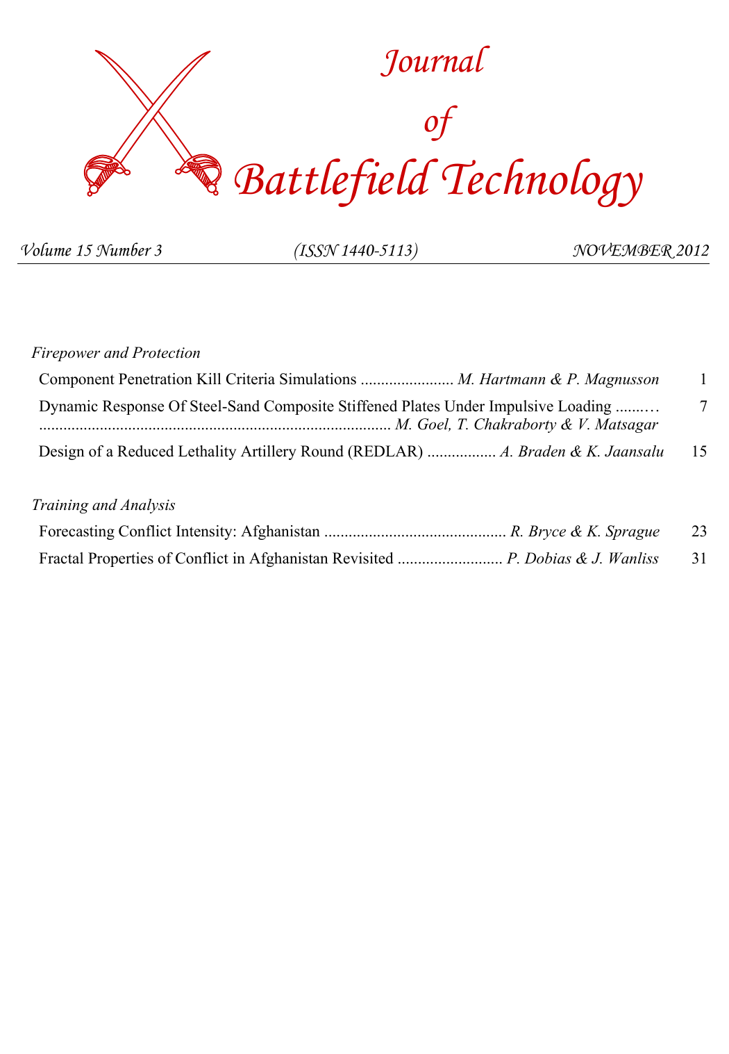 Journal of Battlefield Technology Volume 15, Number 3 cover