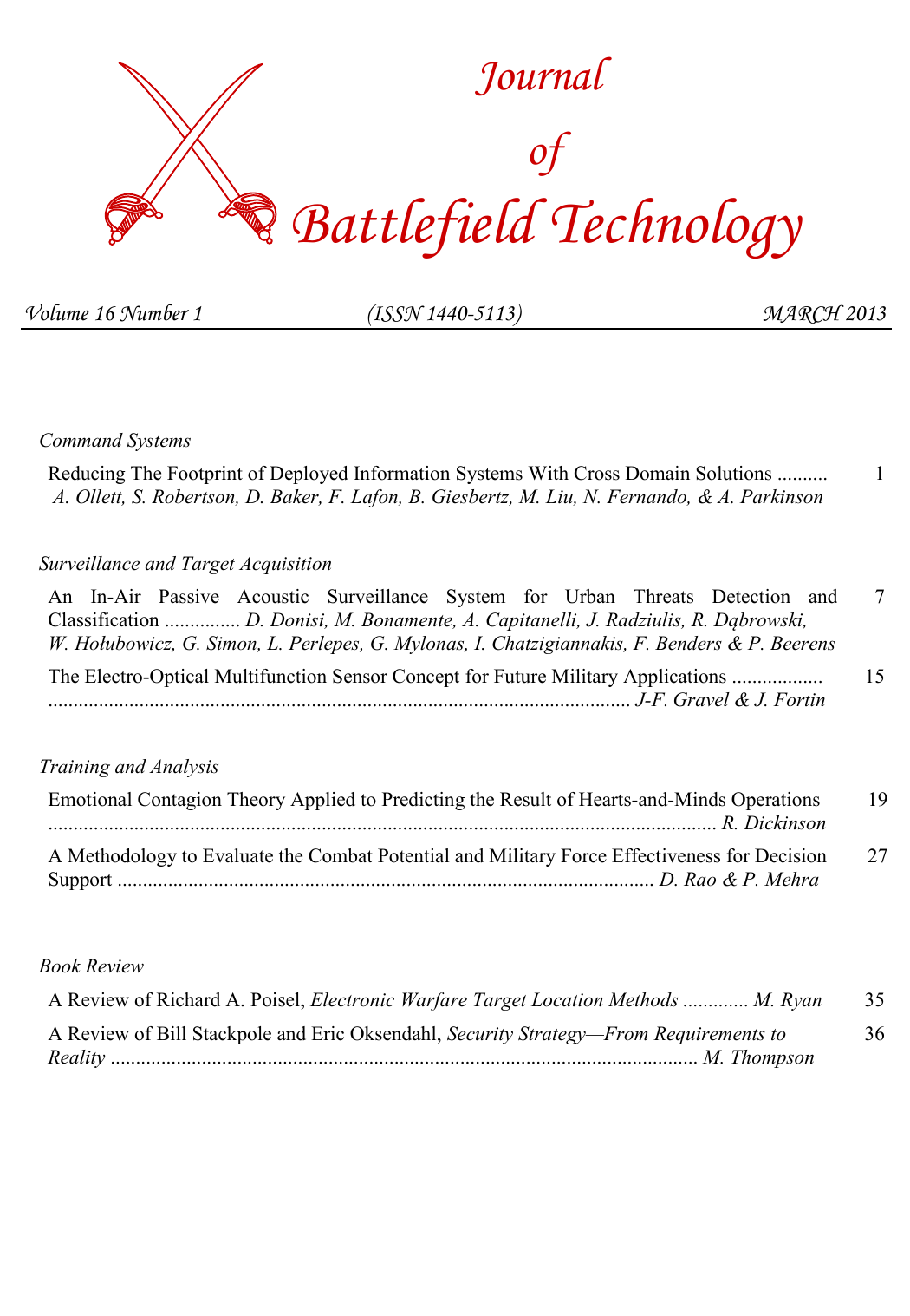 Journal of Battlefield Technology Volume 16, Number 1 cover