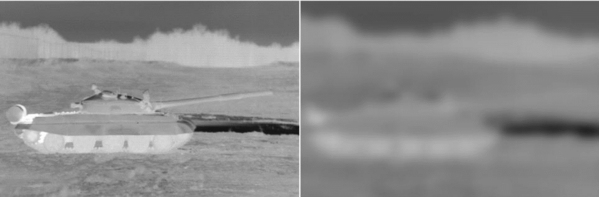 Example of the effects of blur upon image quality [34]. Original shown on the left, with a blur affected image on the right.