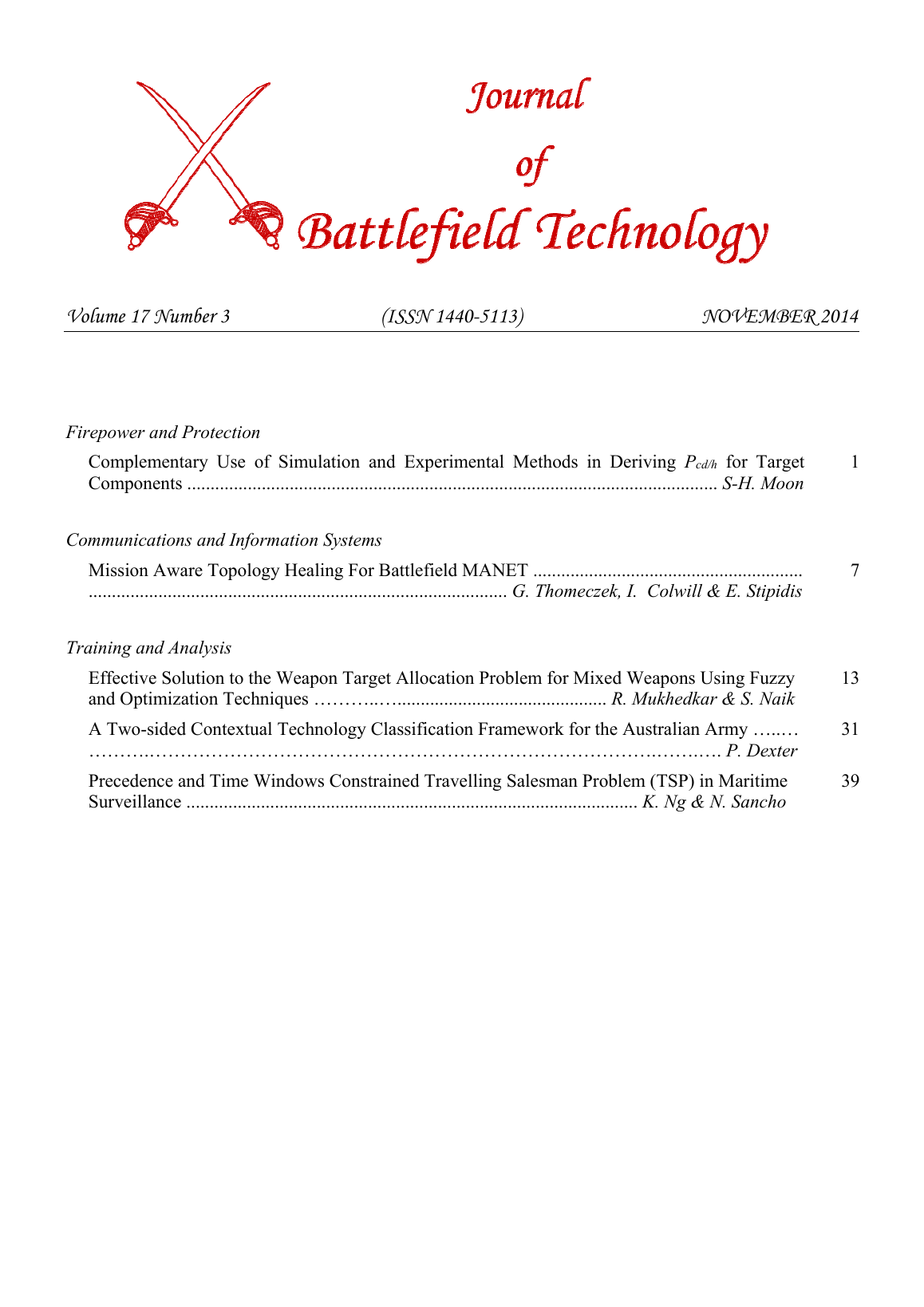 Journal of Battlefield Technology Volume 17, Number 3 cover