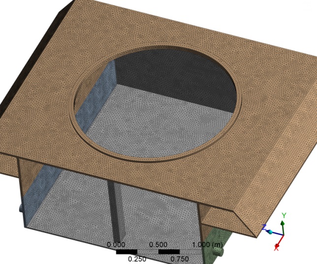 Meshed model of hull, steel floor plate (413,414 elements, using an element size of 25 mm).